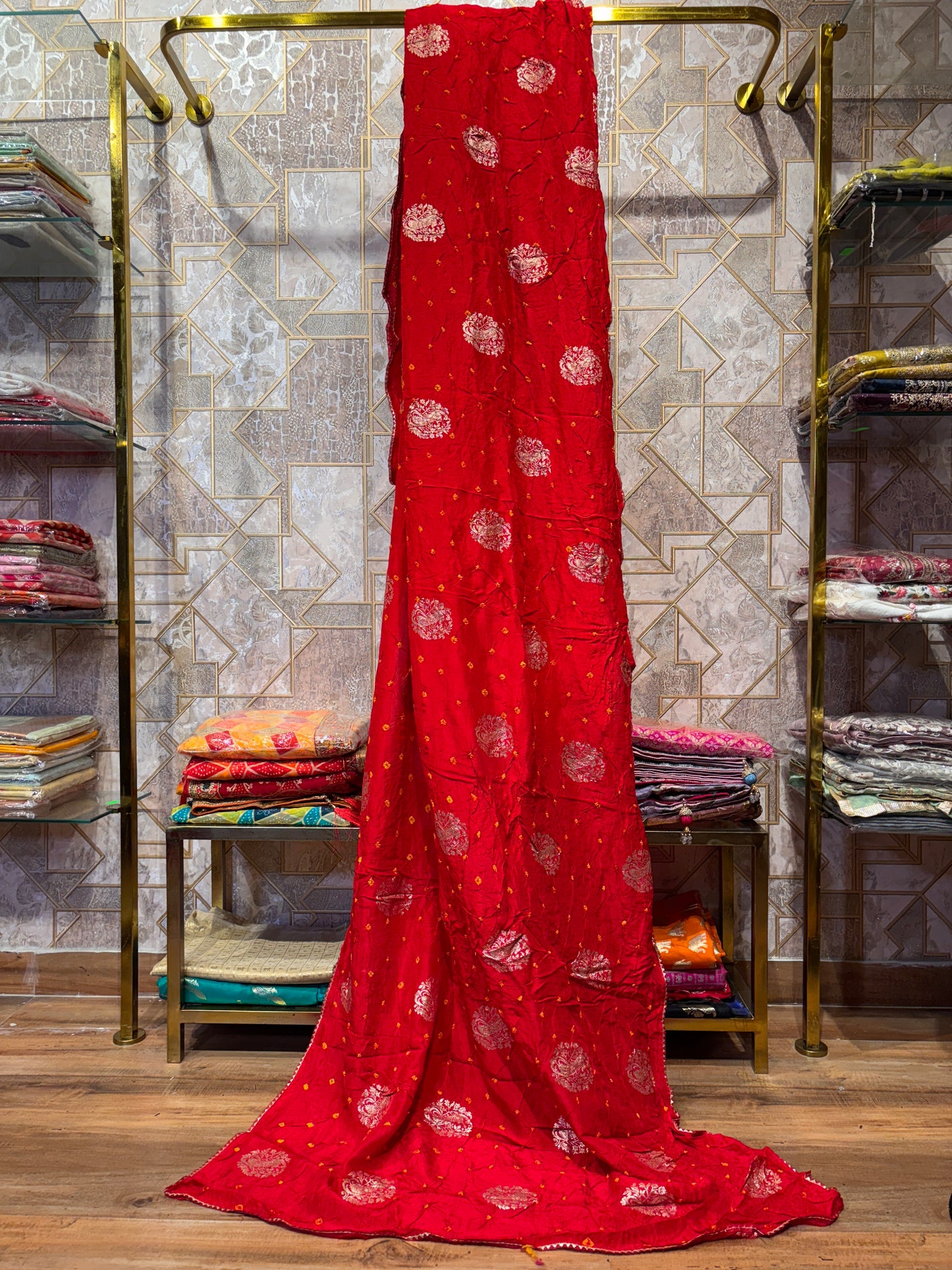 TRADITIONAL RAJASTHANI BANDHEJ RED SAREE