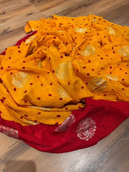 TRADITIONAL RAJASTHANI BANDHEJ SUNSHINE YELLOW SAREE