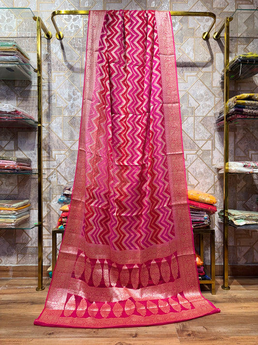 RED PURE KHADI GEORGETTE SHIFFON HAND BRUSH SAREE