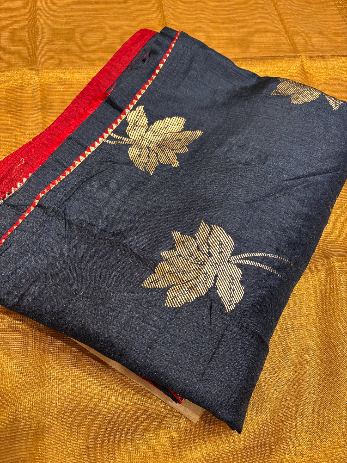 NAVY BLUE SEMI SILK SAREE WITH RED BLOUSE