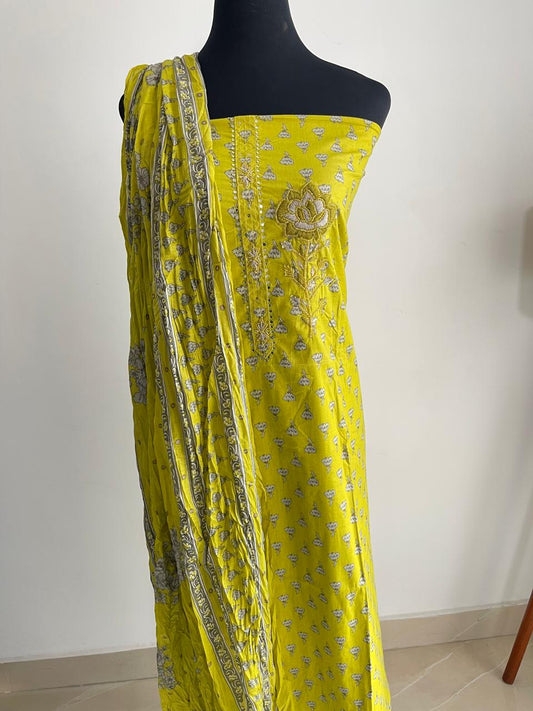 LIME GREEN GOTA PATTI CHANDERI SILK SUIT