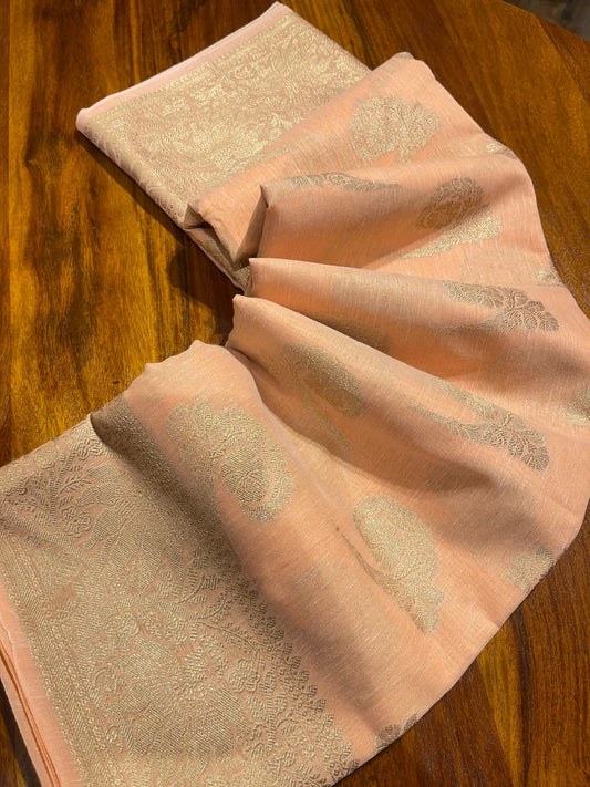 PEACH BANARASI CHANDERI SILK SAREE
