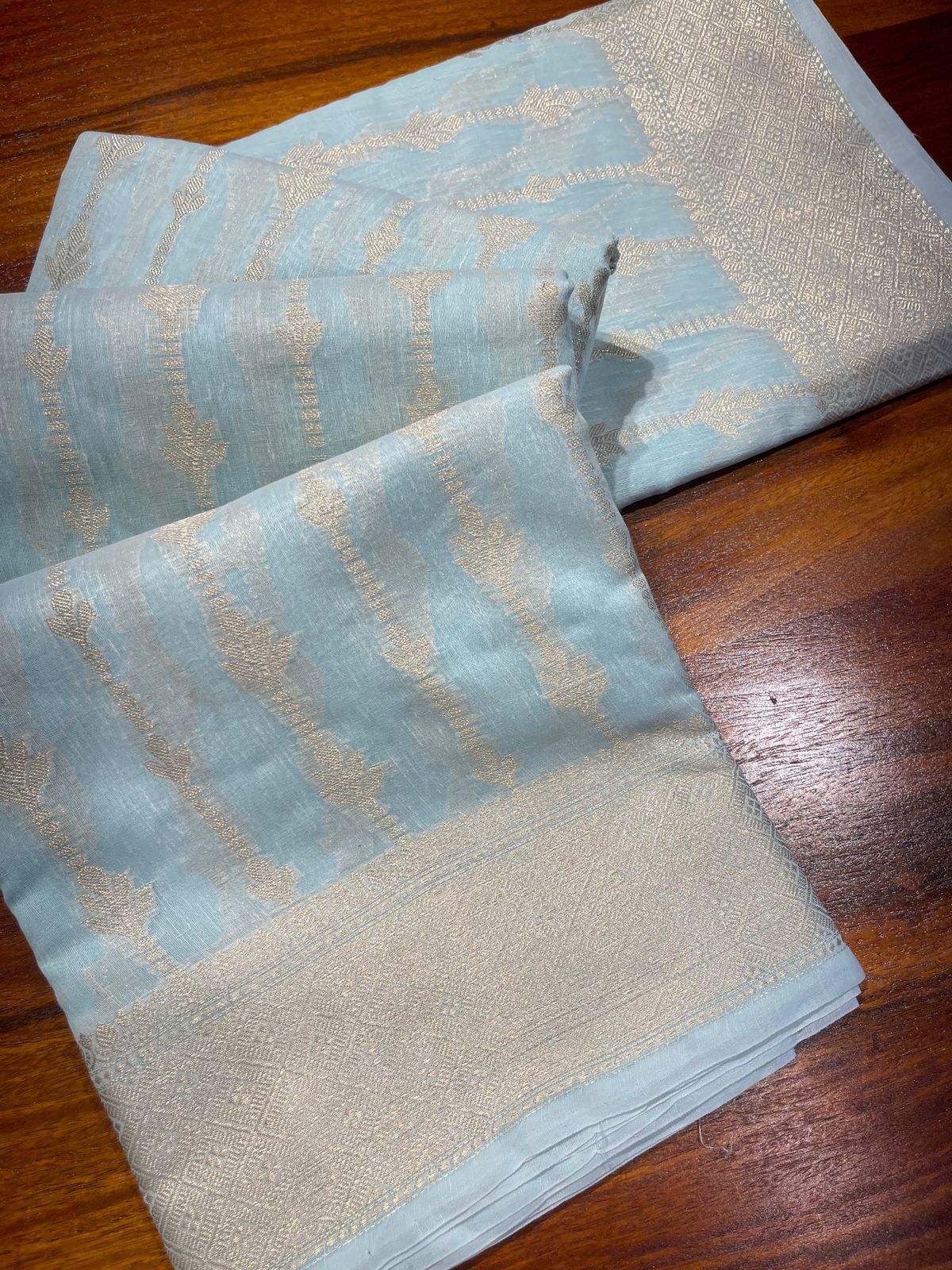 PASTEL BLUE BANARASI CHANDERI SILK SAREE