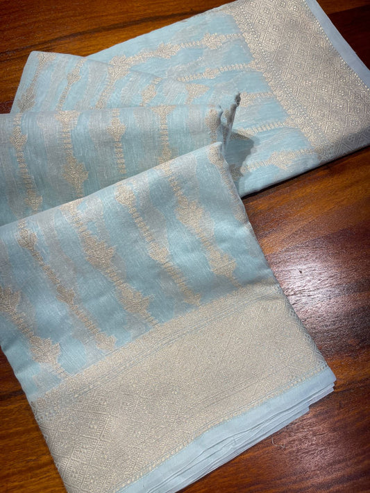 PASTEL BLUE BANARASI CHANDERI SILK SAREE