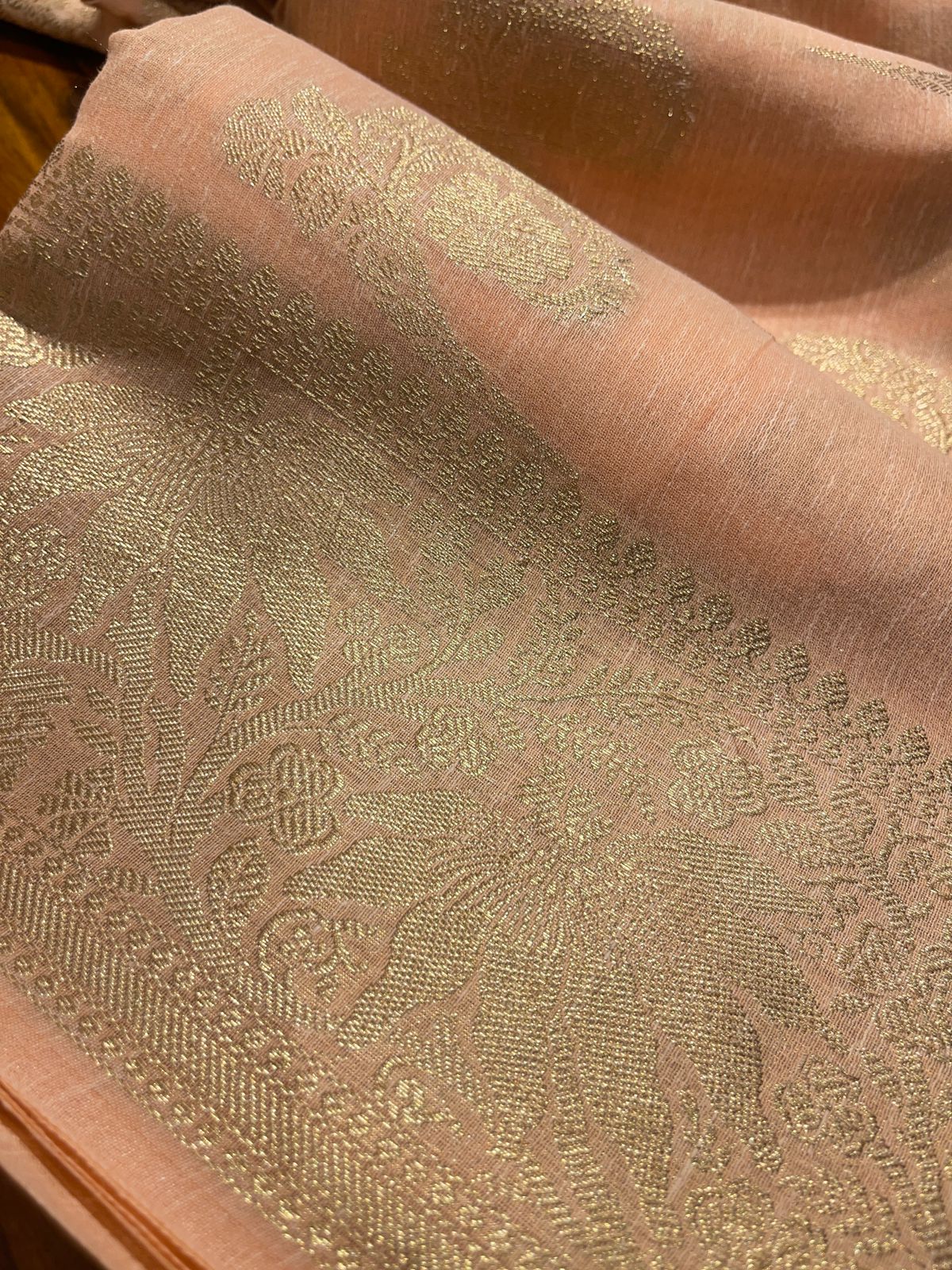 PEACH BANARASI CHANDERI SILK SAREE
