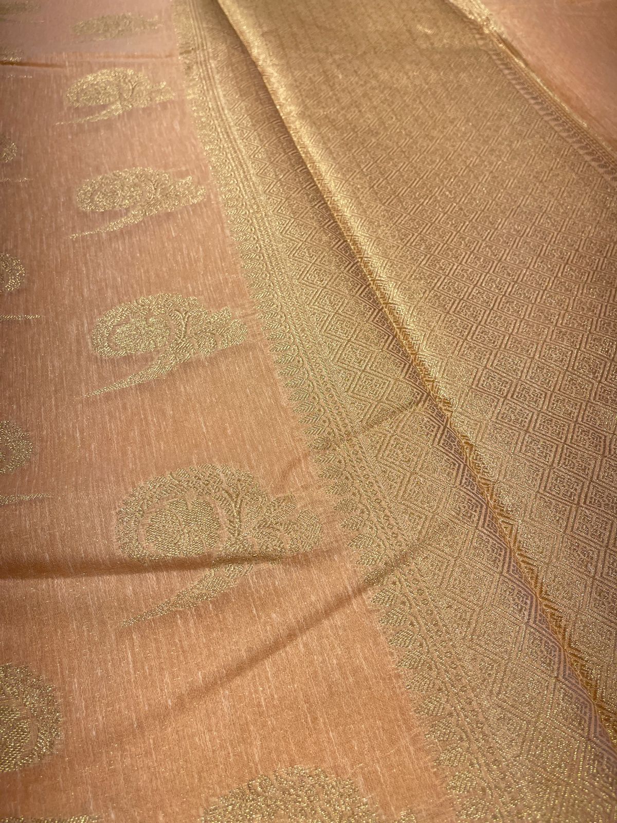 PEACH BANARASI CHANDERI SILK SAREE