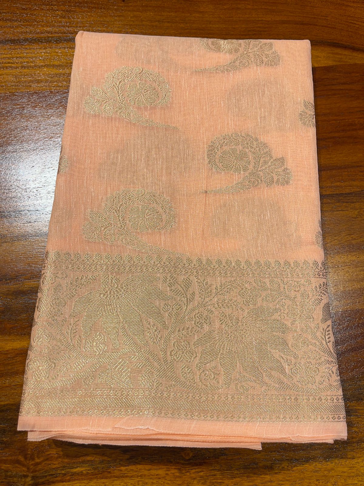 PEACH BANARASI CHANDERI SILK SAREE