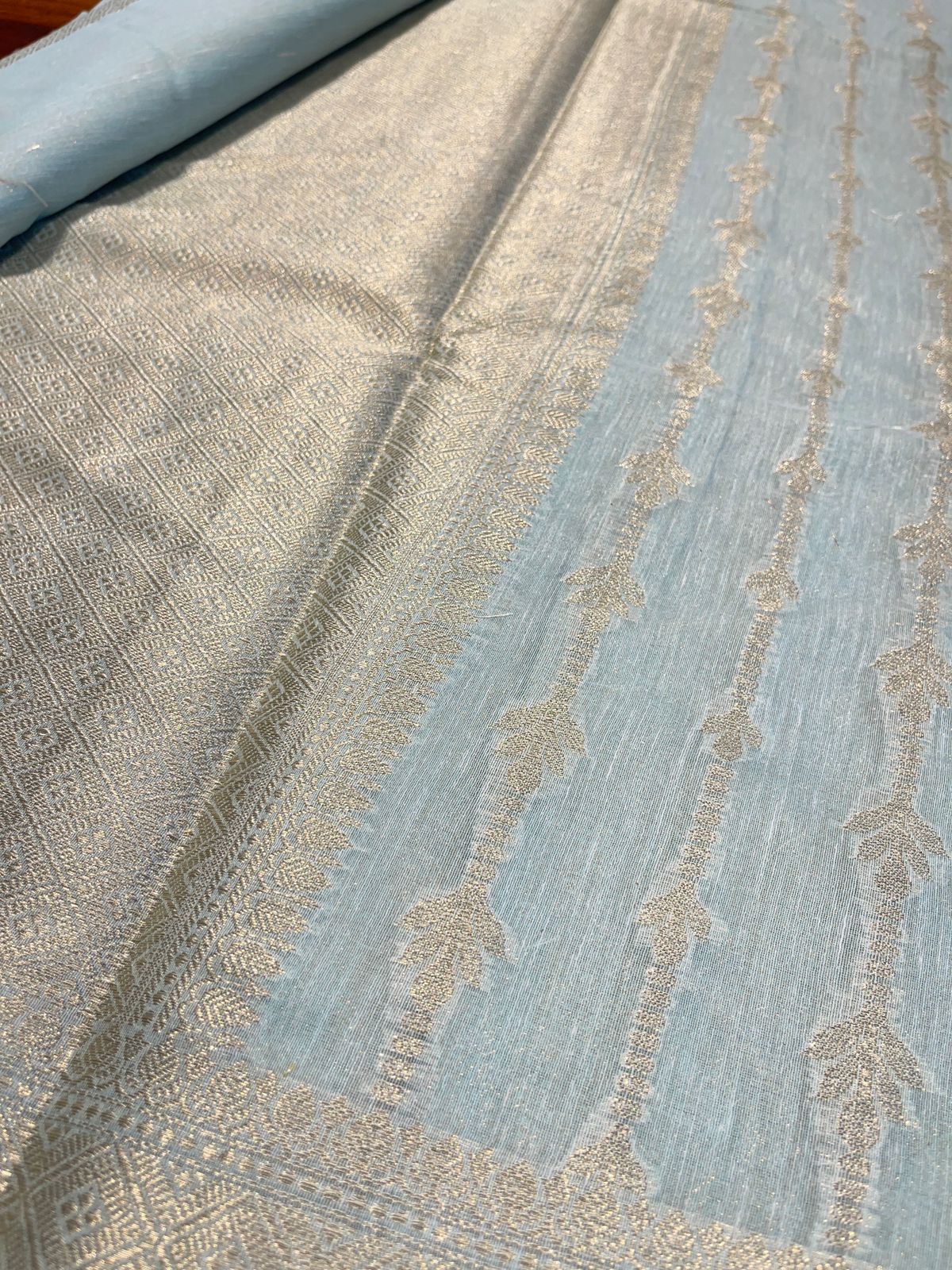 PASTEL BLUE BANARASI CHANDERI SILK SAREE