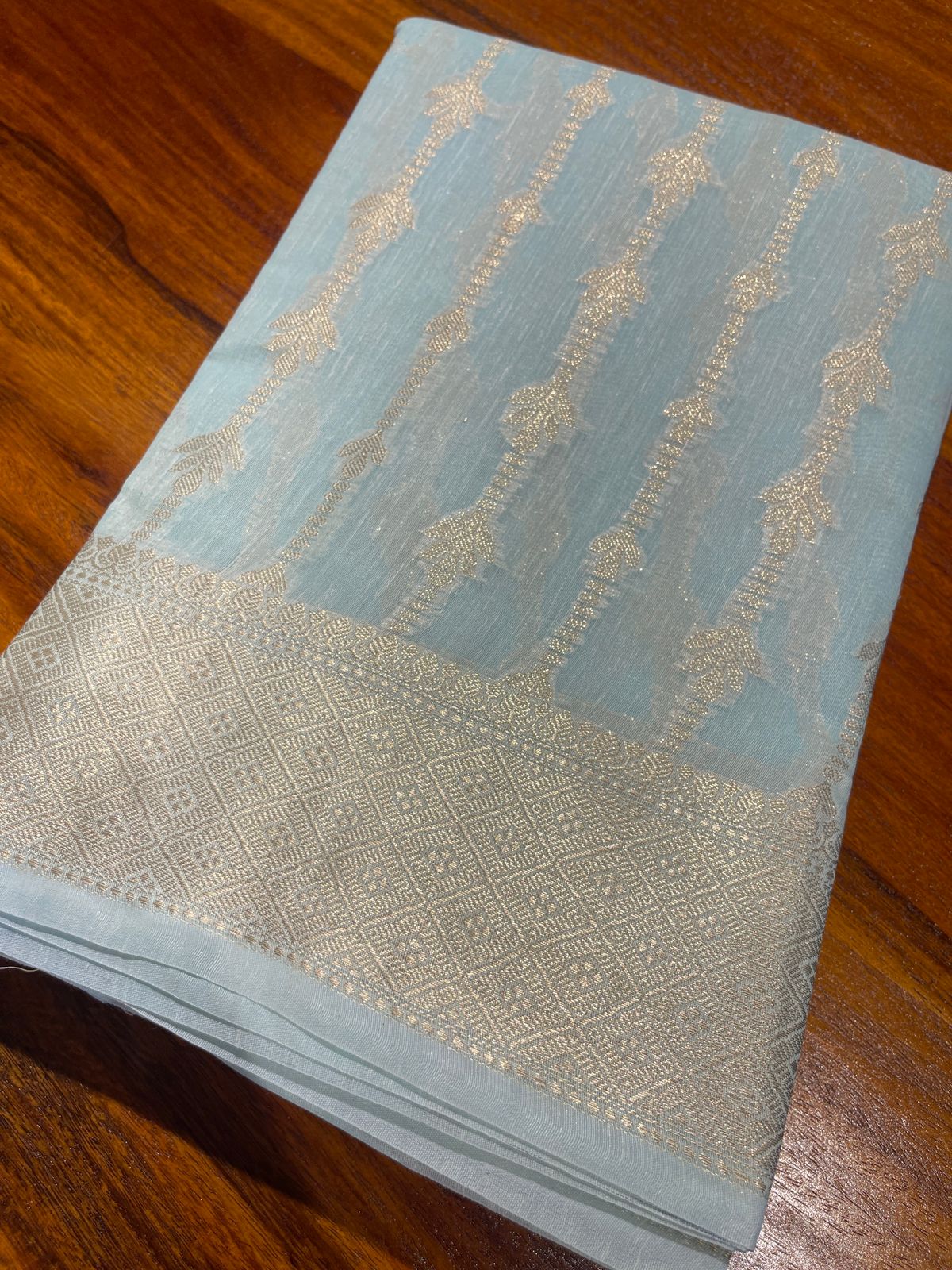 PASTEL BLUE BANARASI CHANDERI SILK SAREE
