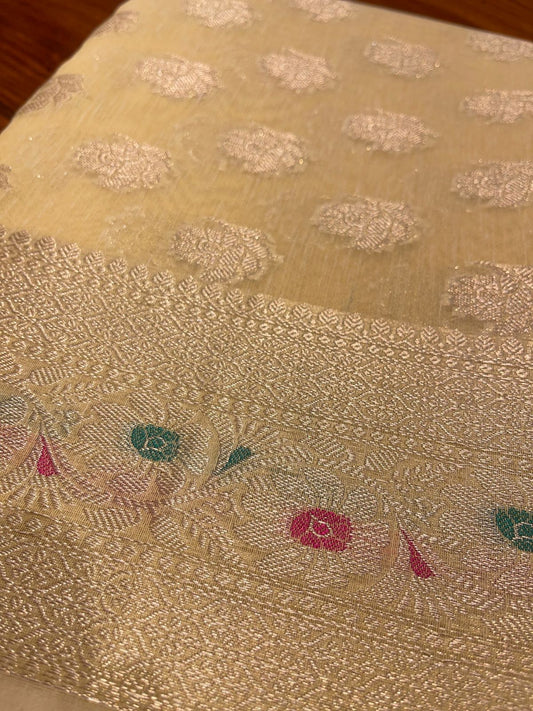 PASTEL YELLOW BANARASI CHANDERI SILK SAREE
