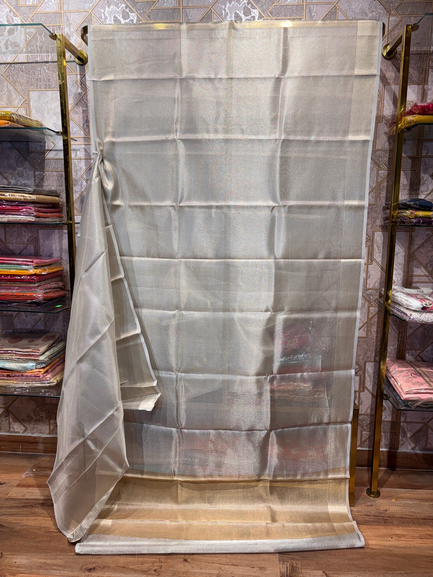 GOLDEN BANARASI TISSUE SAREE – TIMELESS FESTIVE ELEGANCE