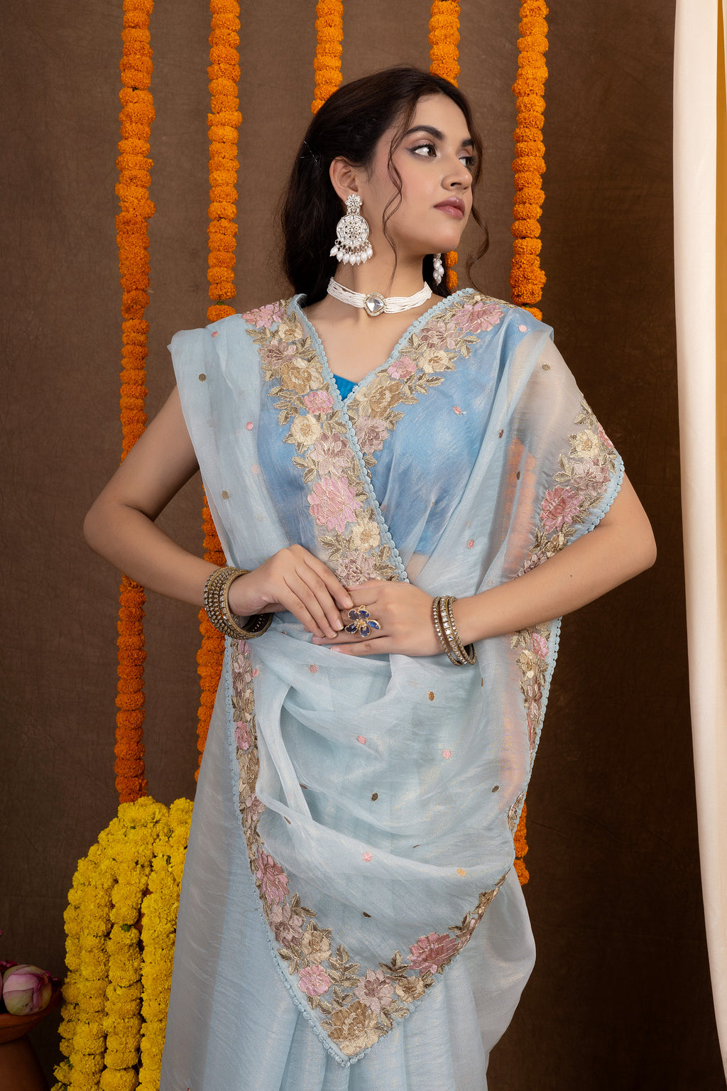 Tissue Kalpana — Fancy Tissue Embroidery Saree