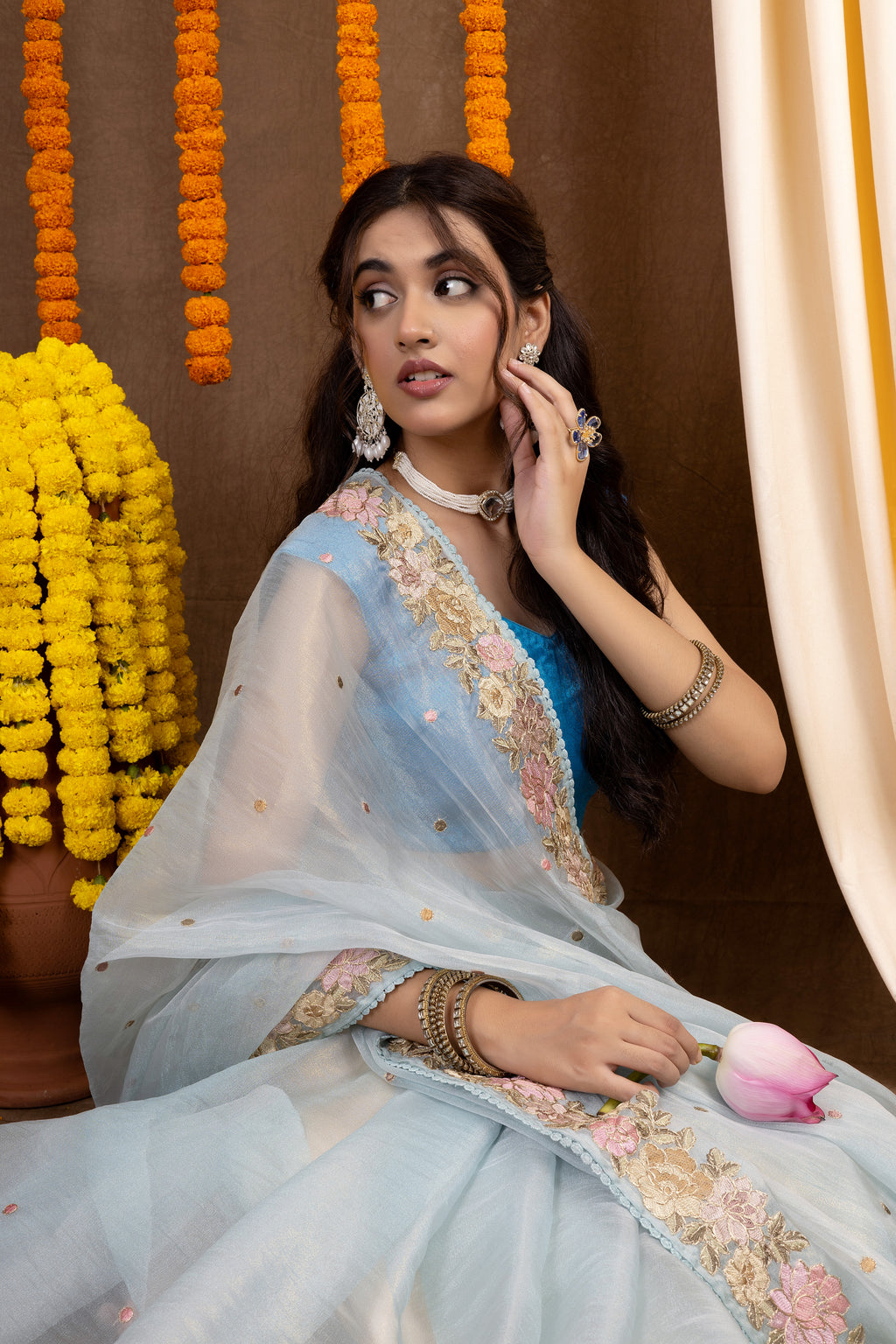 Tissue Kalpana — Fancy Tissue Embroidery Saree