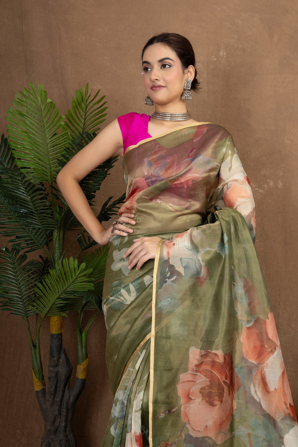 Tissue Sundari — Silk Chiniya Tissue Printed Saree