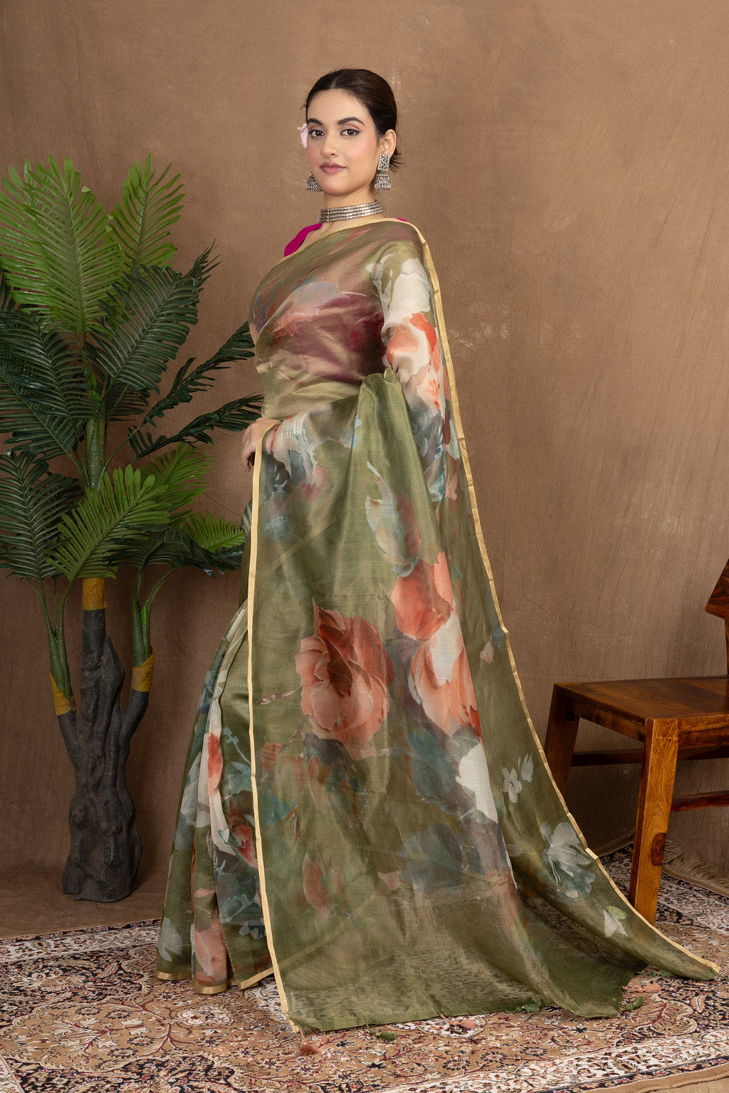 Tissue Sundari — Silk Chiniya Tissue Printed Saree