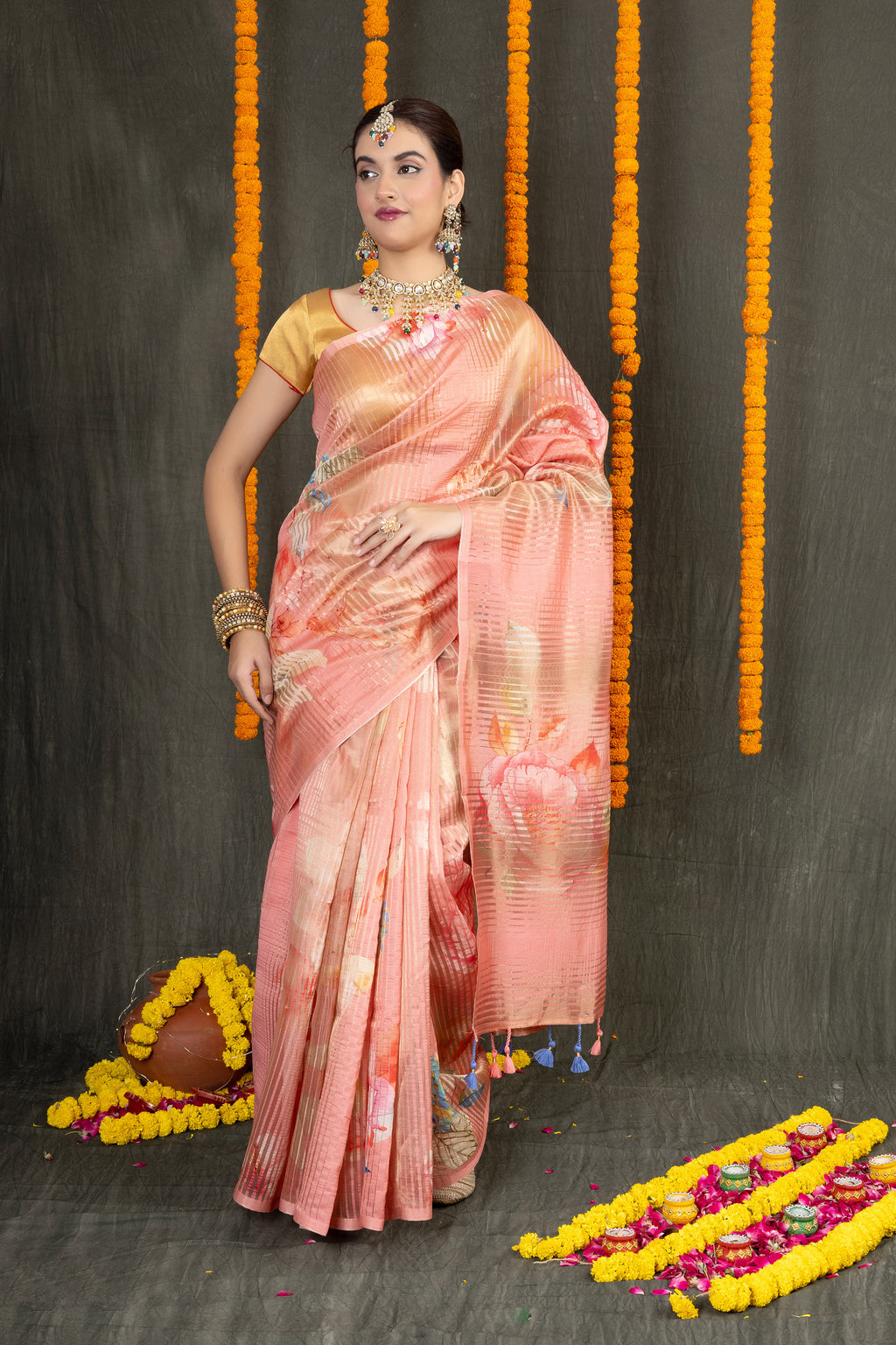 Chiniya Rekha — Fancy Chiniya Stripe Saree