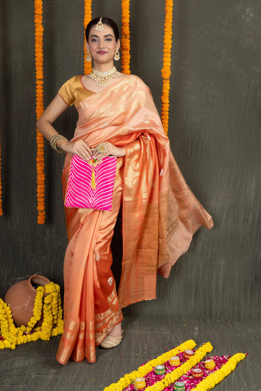 Kanak Chiniya — Silk Chiniya Gold Zari Self Saree