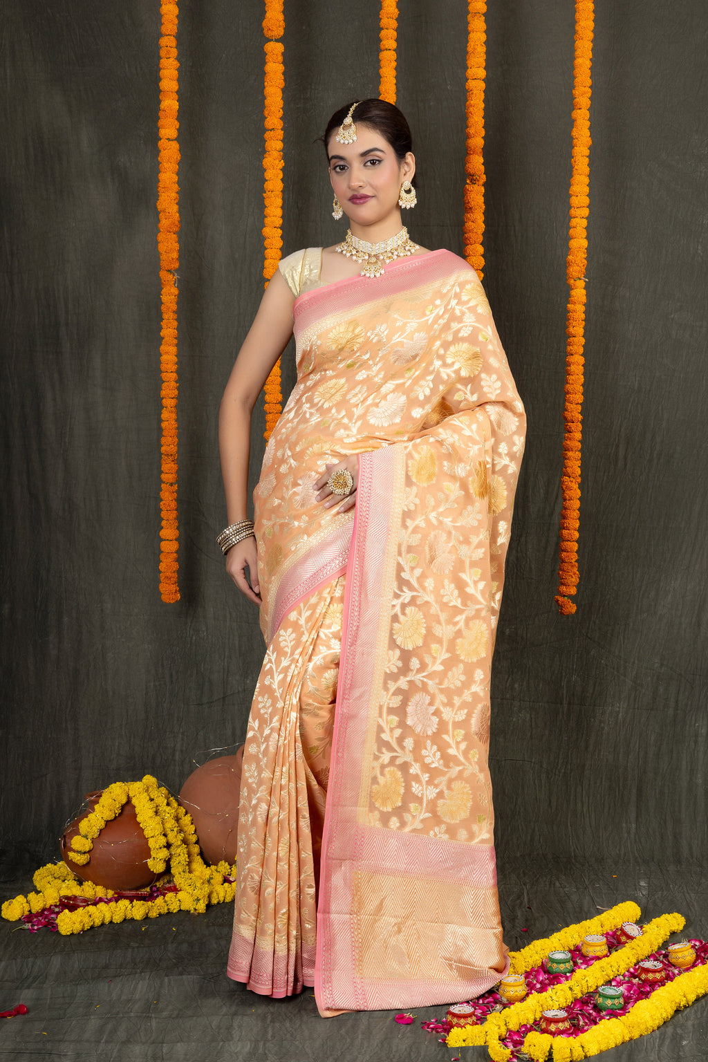 Chandi Khaddi — Silk Georgette Khaddi Silver Saree