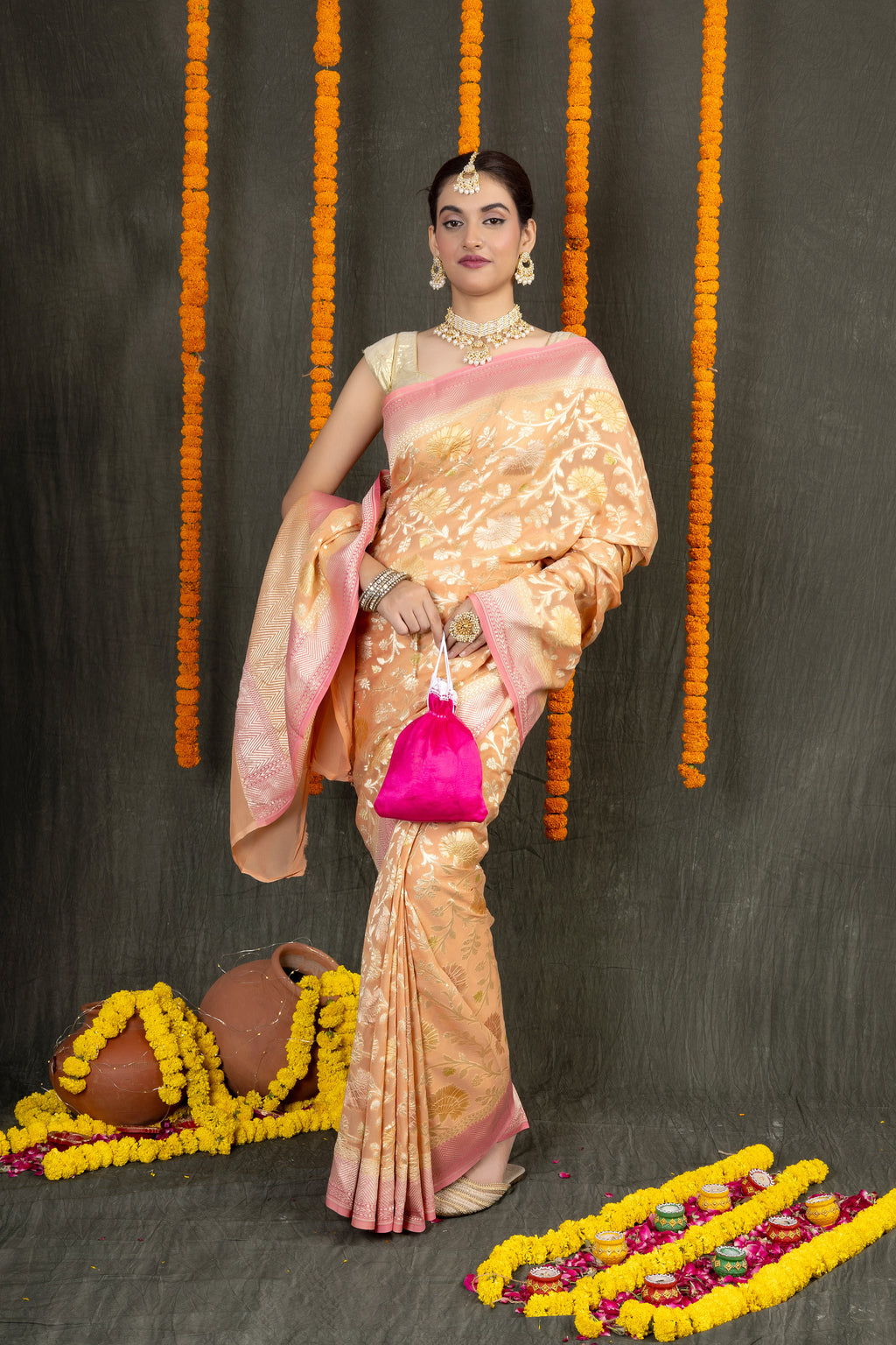 Chandi Khaddi — Silk Georgette Khaddi Silver Saree