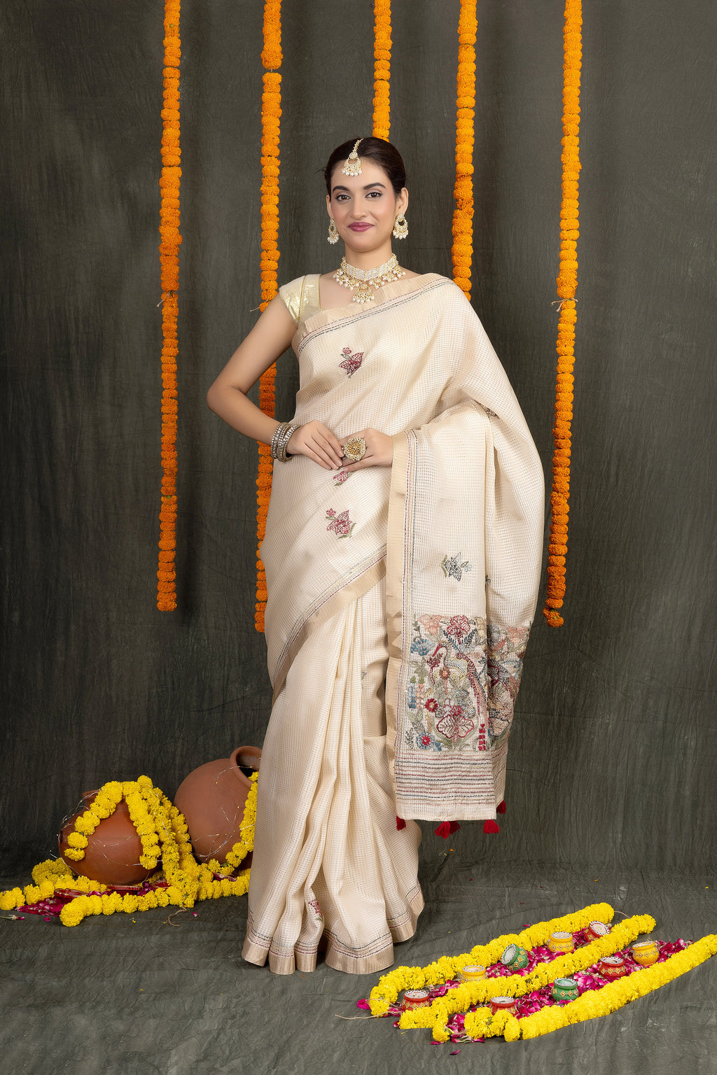 Tusser Katha Roop – Fancy Tusser Saree with Katha Work