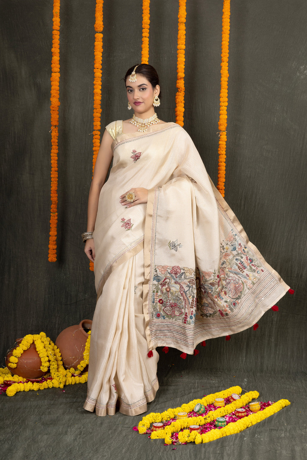 Tusser Katha Roop – Fancy Tusser Saree with Katha Work