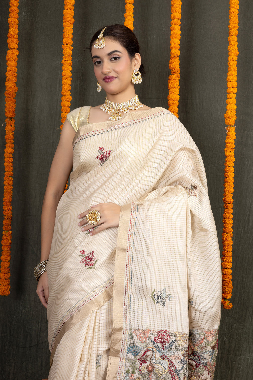 Tusser Katha Roop – Fancy Tusser Saree with Katha Work