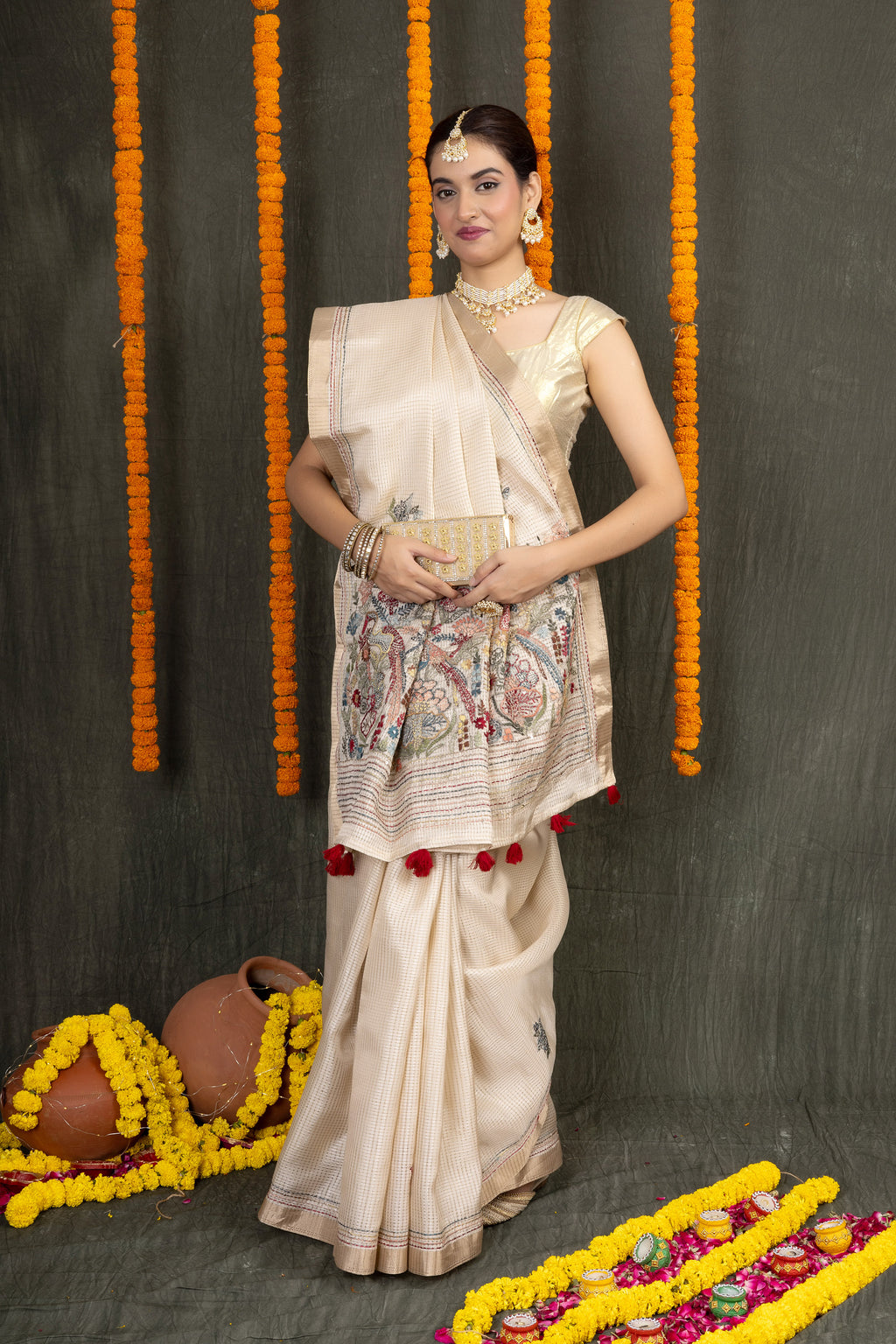 Tusser Katha Roop – Fancy Tusser Saree with Katha Work