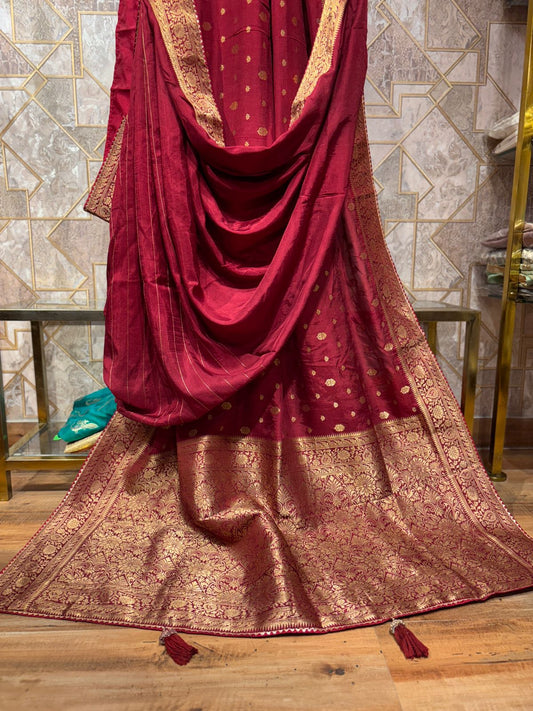 MAROON PURE CRAPE SILK BANARASI SAREE